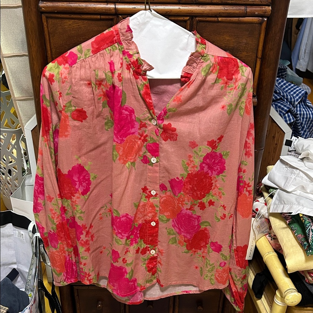 Vibrant Floral cotton Button-Up Blouse